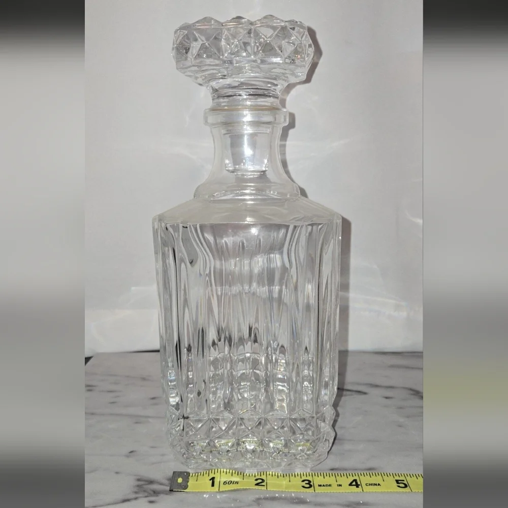Vintage Diamond Cut Crystal Decanter with Diamond Cut Topper